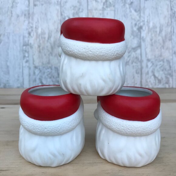 Ceramic Hallmark Rednose Jolly Santa Head Votive Holder- set of 3 - Picture 4 of 12